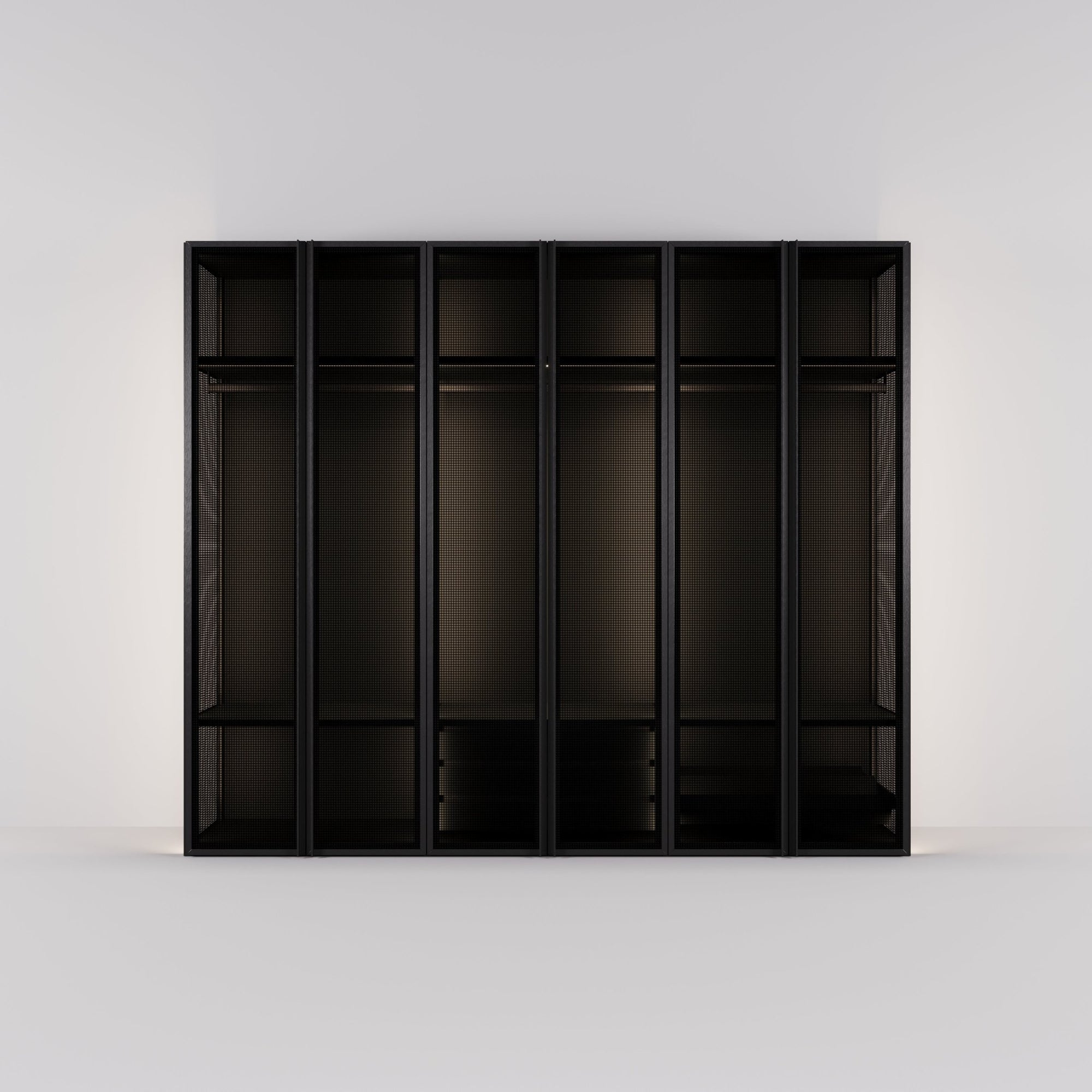 Kledingkast Antares in zwart staal met design glas | 303 cm breed - Matteo studio B.V.