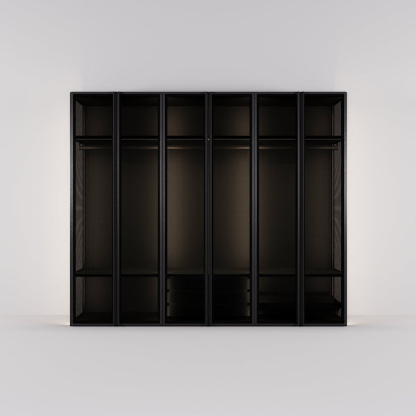 Kledingkast Antares in zwart staal met design glas | 303 cm breed - Matteo studio B.V.