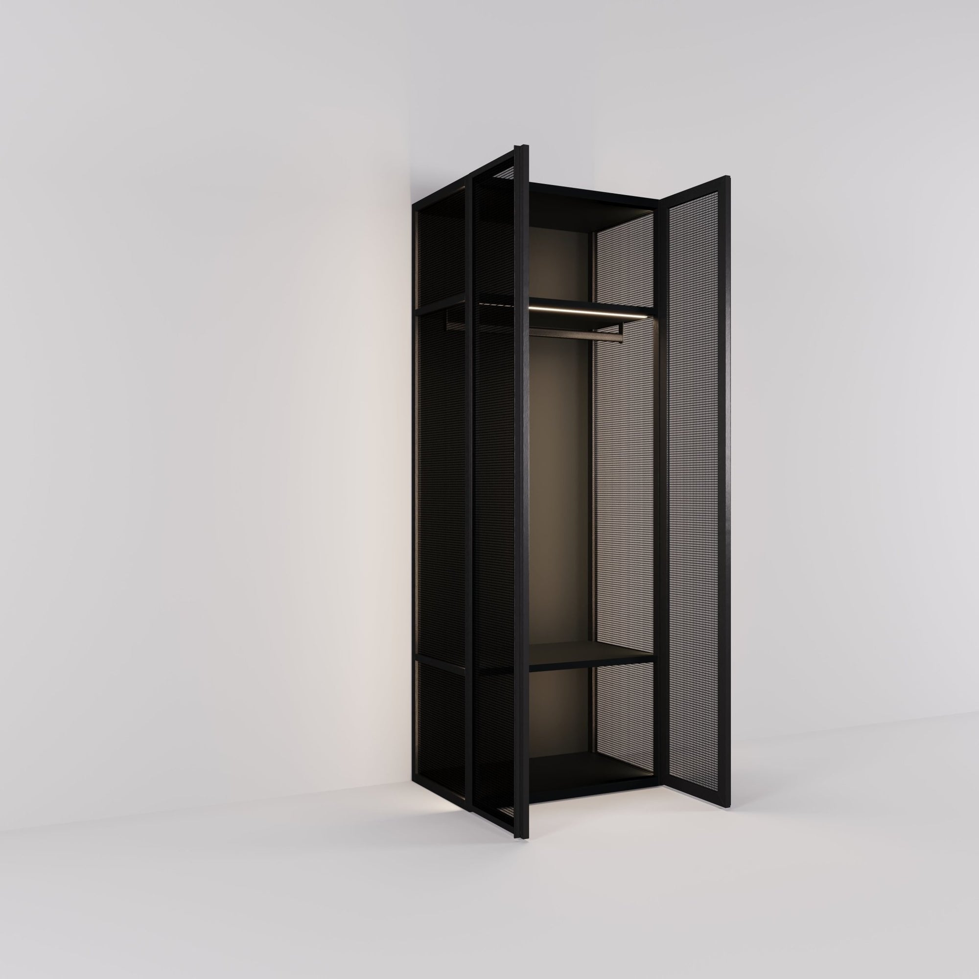 Kledingkast Antares in zwart staal met design glas | 96 cm breed - Matteo studio B.V.