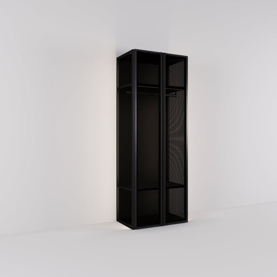 Kledingkast Antares in zwart staal met design glas | 96 cm breed - Matteo studio B.V.
