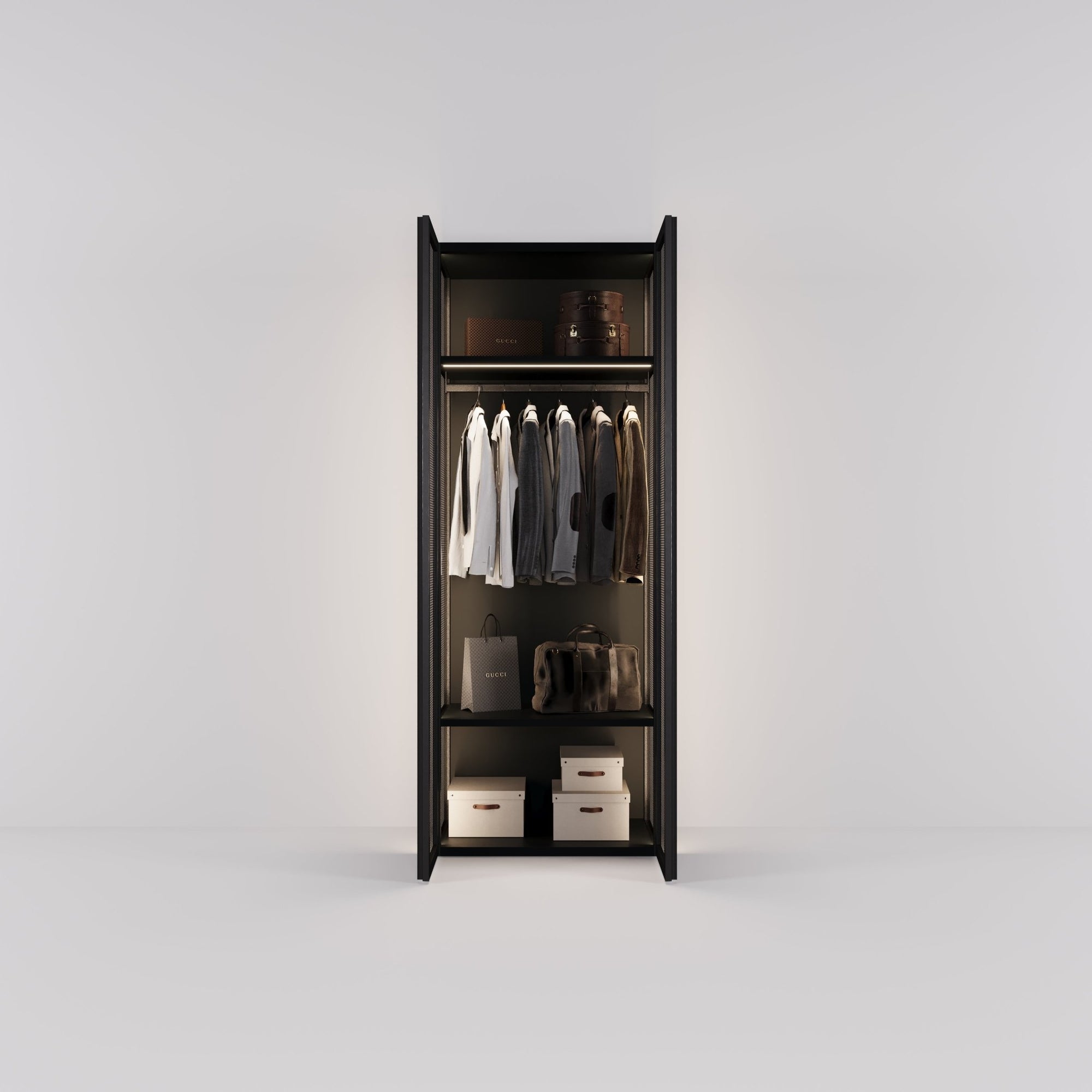Kledingkast Antares in zwart staal met design glas | 96 cm breed - Matteo studio B.V.