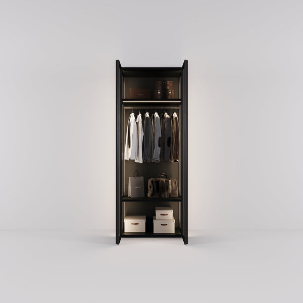 Kledingkast Antares in zwart staal met design glas | 96 cm breed - Matteo studio B.V.