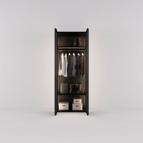 Kledingkast Antares in zwart staal met design glas | 96 cm breed - Matteo studio B.V.