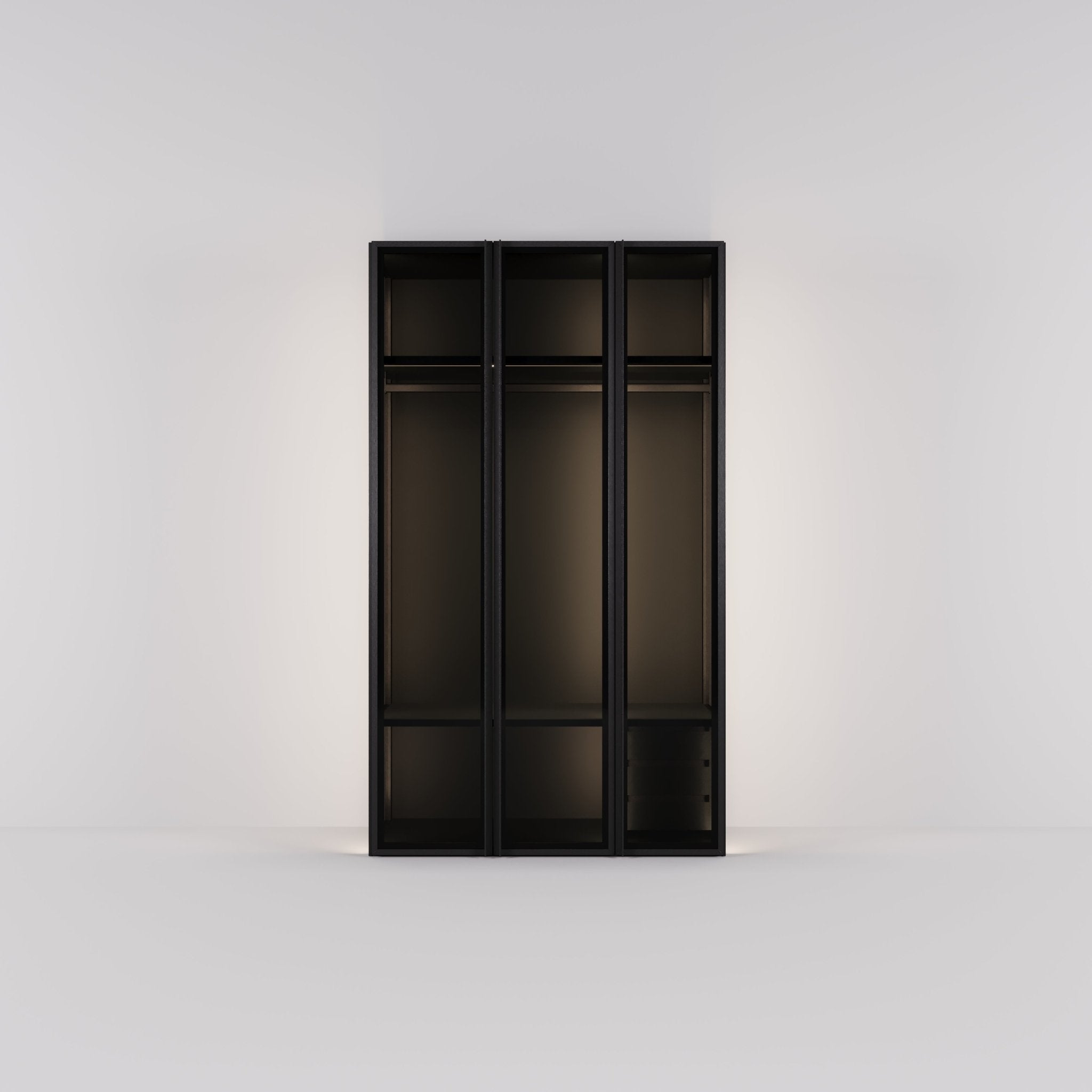 Kledingkast Antares in zwart staal met rookglas | 151 cm breed - Matteo studio B.V.