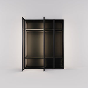 Kledingkast Antares in zwart staal met rookglas | 205 cm breed - Matteo studio B.V.