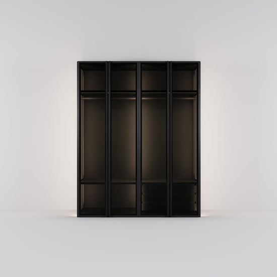 Kledingkast Antares in zwart staal met rookglas | 205 cm breed - Matteo studio B.V.