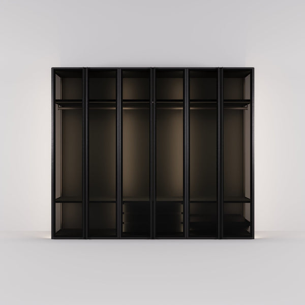 Kledingkast Antares in zwart staal met rookglas | 303 cm breed - Matteo studio B.V.