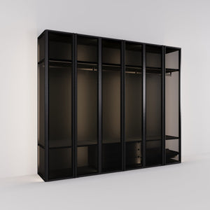 Kledingkast Antares in zwart staal met rookglas | 303 cm breed - Matteo studio B.V.