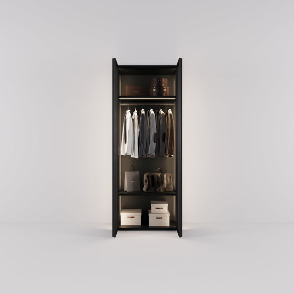 Kledingkast Antares in zwart staal met rookglas | 96 cm breed - Matteo studio B.V.