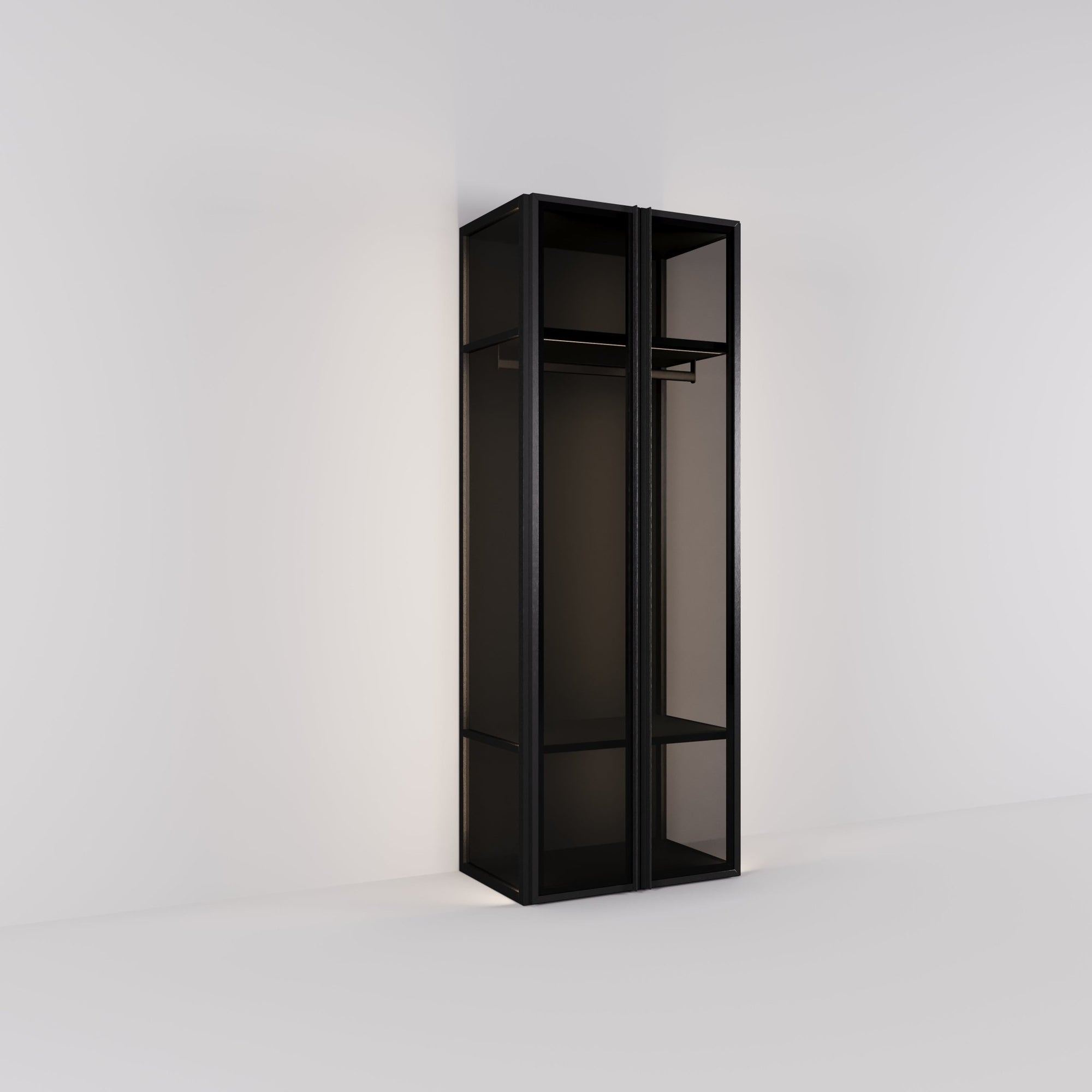Kledingkast Antares in zwart staal met rookglas | 96 cm breed - Matteo studio B.V.