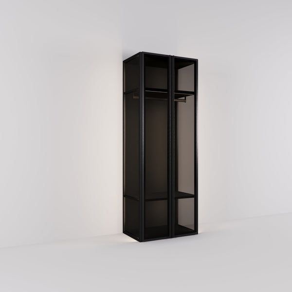 Kledingkast Antares in zwart staal met rookglas | 96 cm breed - Matteo studio B.V.