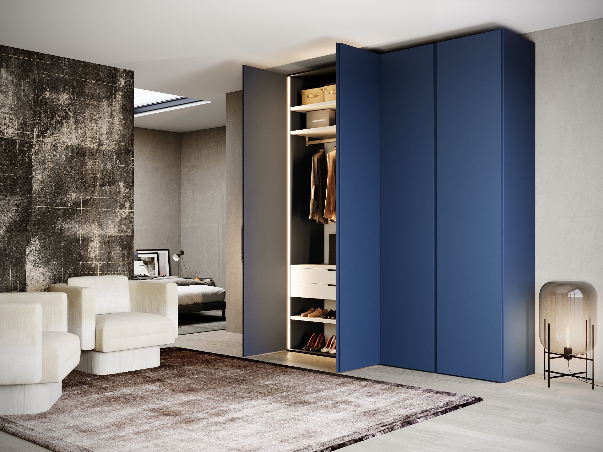 Kledingkast Bora in nachtblauw | 203 cm breed - Matteo studio B.V.
