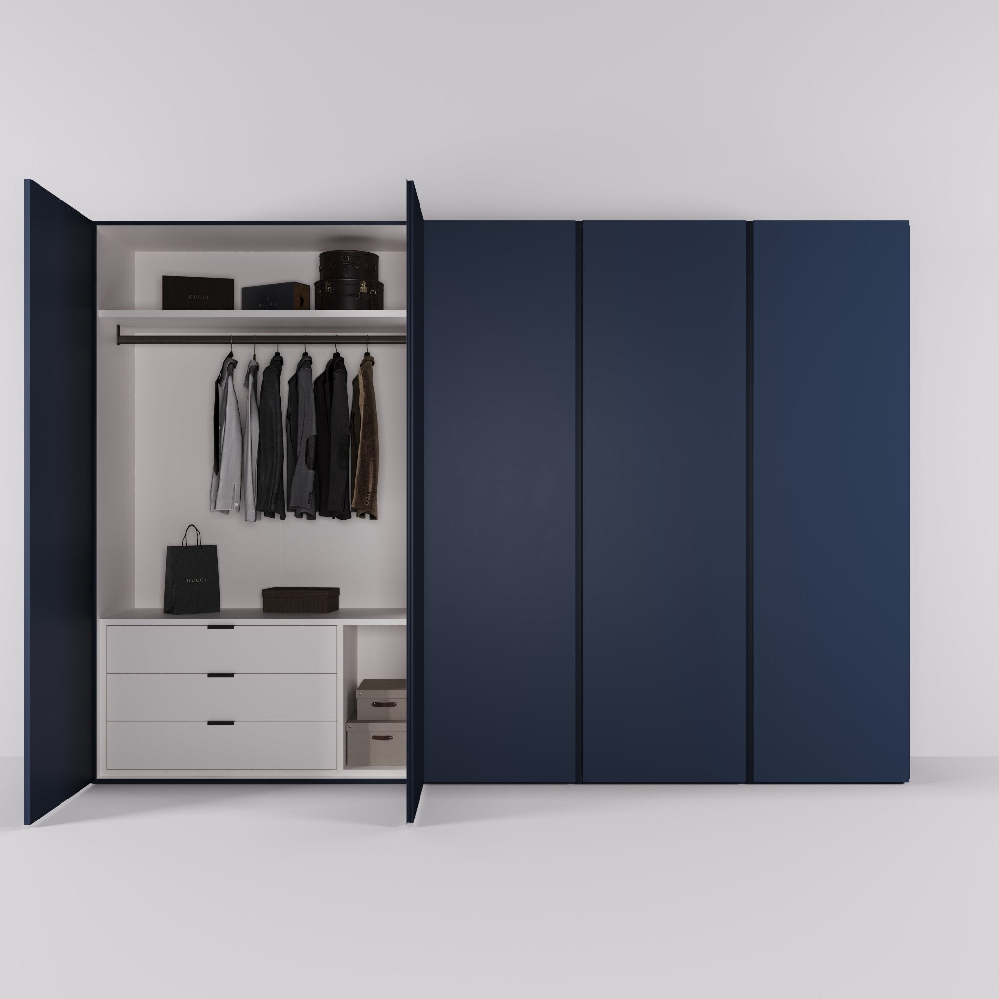 Kledingkast Bora in nachtblauw | 308 cm breed - Matteo studio B.V.