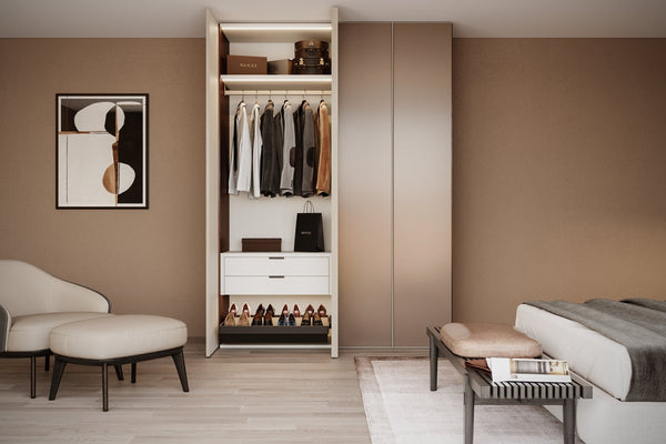 Kledingkast Levante in cacao met mat brons spiegelglas | 141 cm breed - Matteo studio B.V.