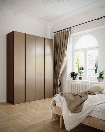 Kledingkast Levante in cacao met mat brons spiegelglas | 303 cm breed - Matteo studio B.V.