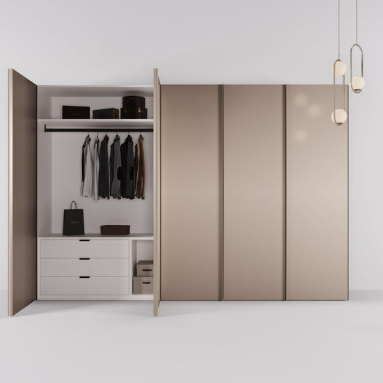 Kledingkast Levante in cacao met mat brons spiegelglas | 303 cm breed - Matteo studio B.V.