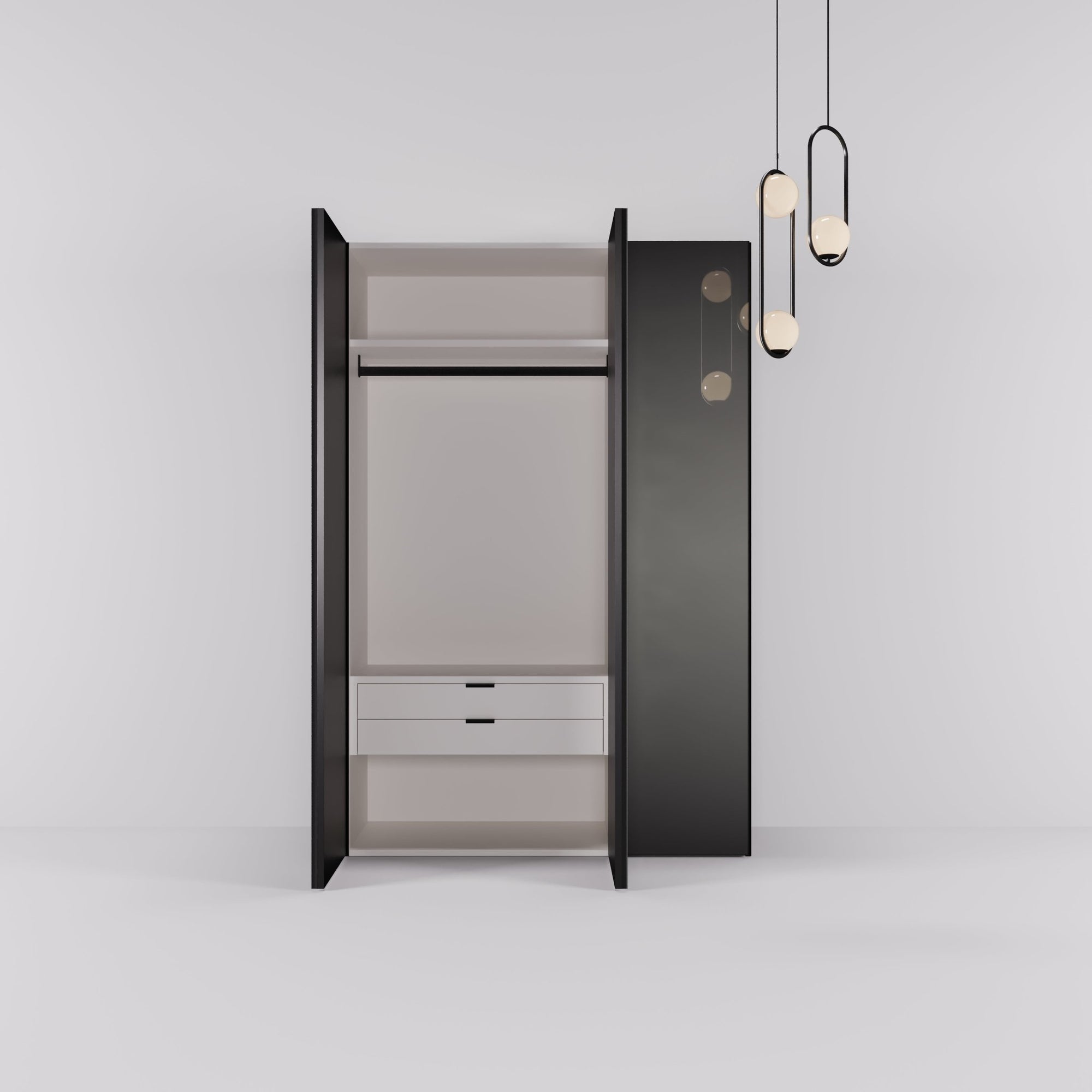 Kledingkast Levante in graphite met rook spiegelglas | 141 cm breed - Matteo studio B.V.