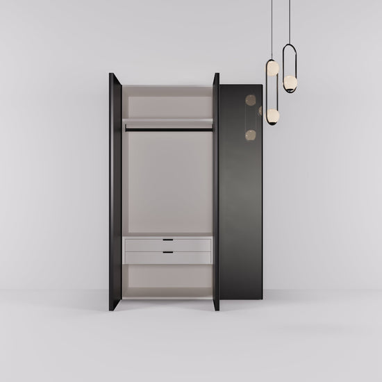 Kledingkast Levante in graphite met rook spiegelglas | 141 cm breed - Matteo studio B.V.