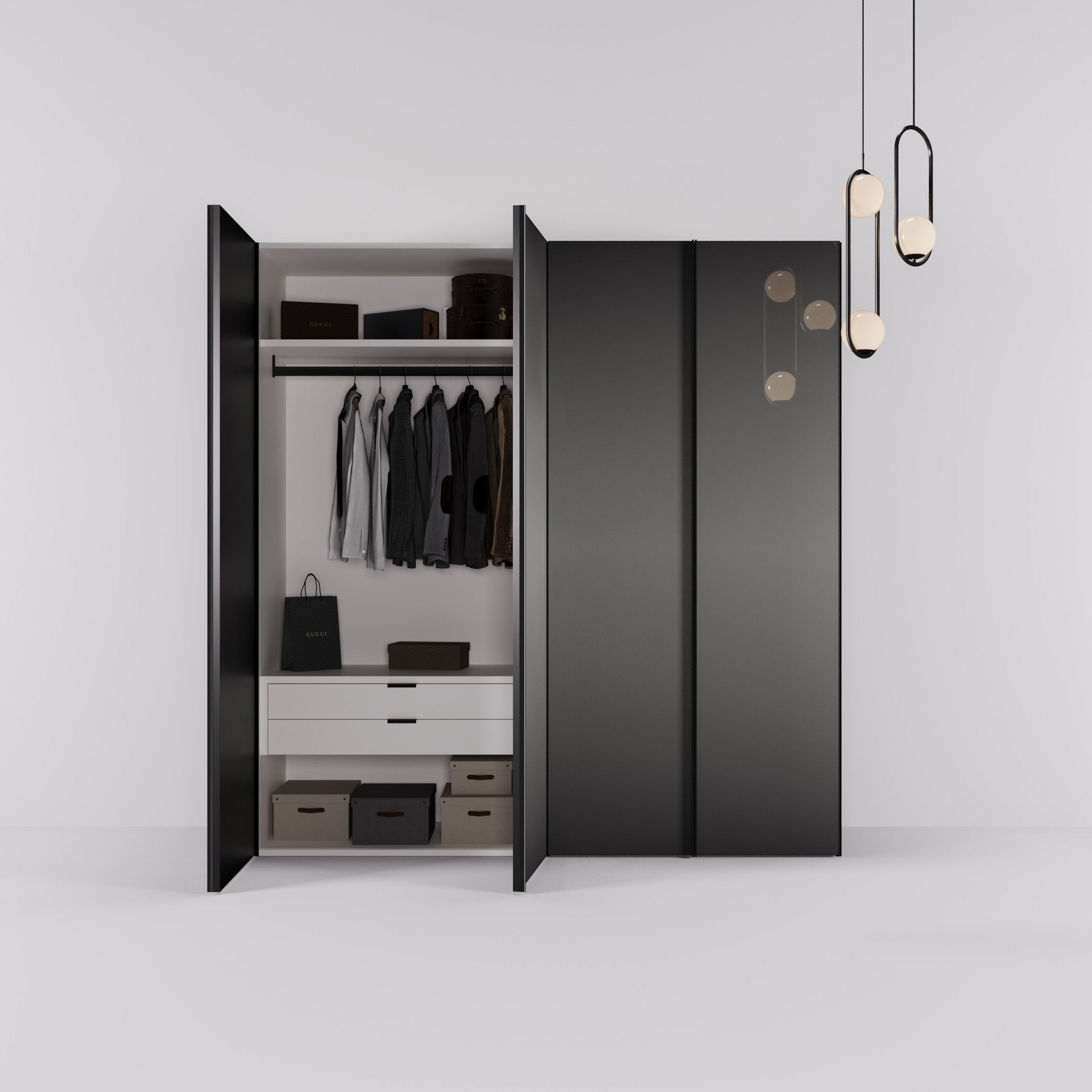 Kledingkast Levante in graphite met rook spiegelglas | 203 cm breed - Matteo studio B.V.
