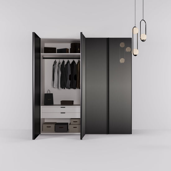 Kledingkast Levante in graphite met rook spiegelglas | 203 cm breed - Matteo studio B.V.