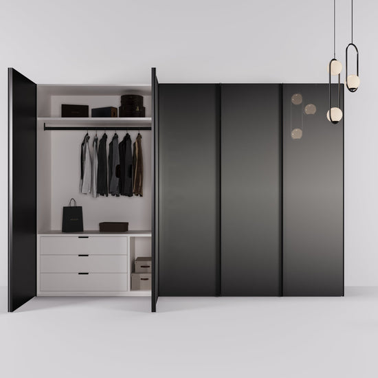 Kledingkast Levante in graphite met rook spiegelglas | 303 cm breed - Matteo studio B.V.