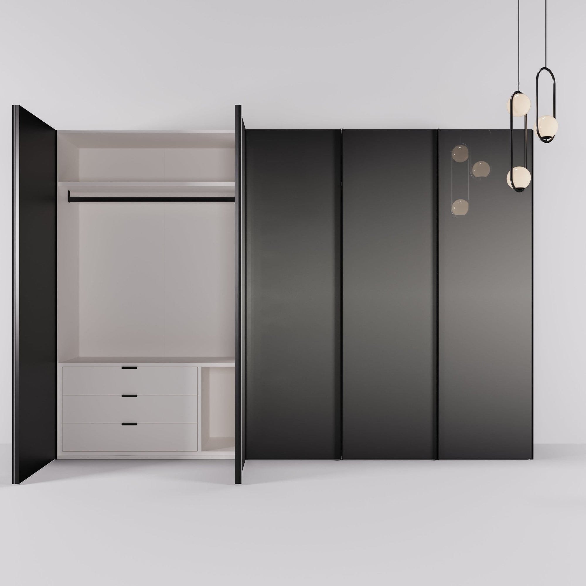 Kledingkast Levante in graphite met rook spiegelglas | 303 cm breed - Matteo studio B.V.