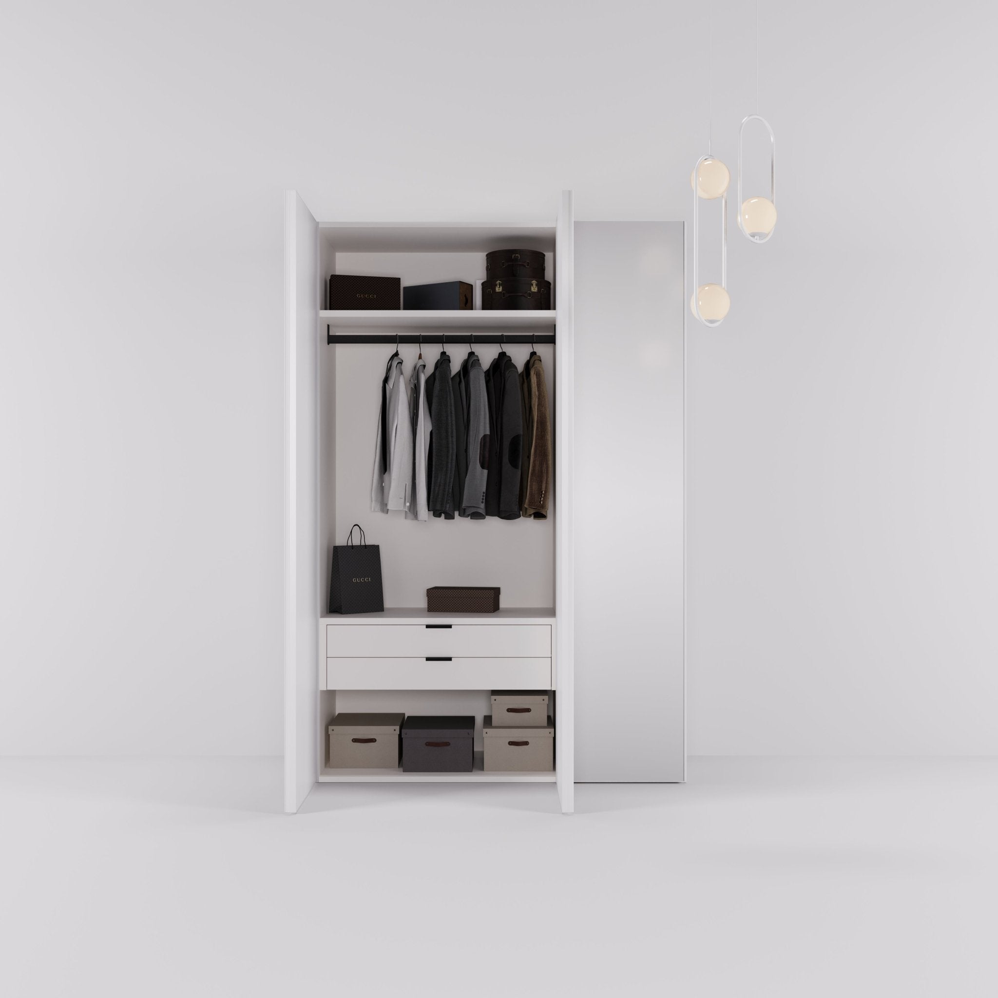 Kledingkast Levante in wit met spiegelglas | 141 cm breed - Matteo studio B.V.