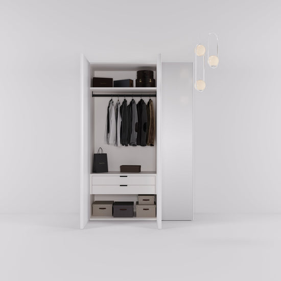 Kledingkast Levante in wit met spiegelglas | 141 cm breed - Matteo studio B.V.