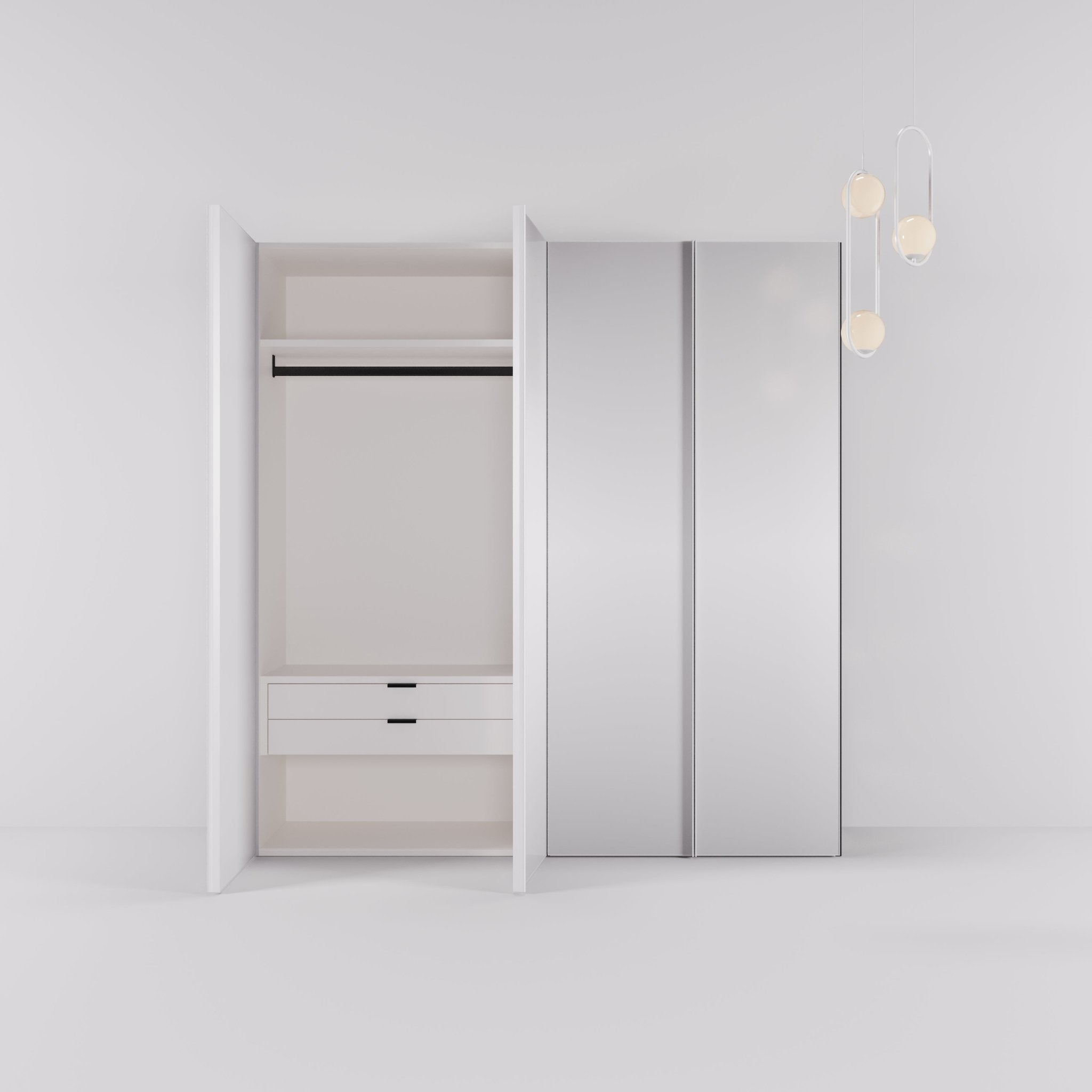 Kledingkast Levante in wit met spiegelglas | 203 cm breed - Matteo studio B.V.