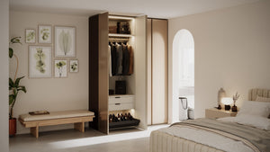 Kledingkast Levante in wit met spiegelglas | 303 cm breed - Matteo studio B.V.