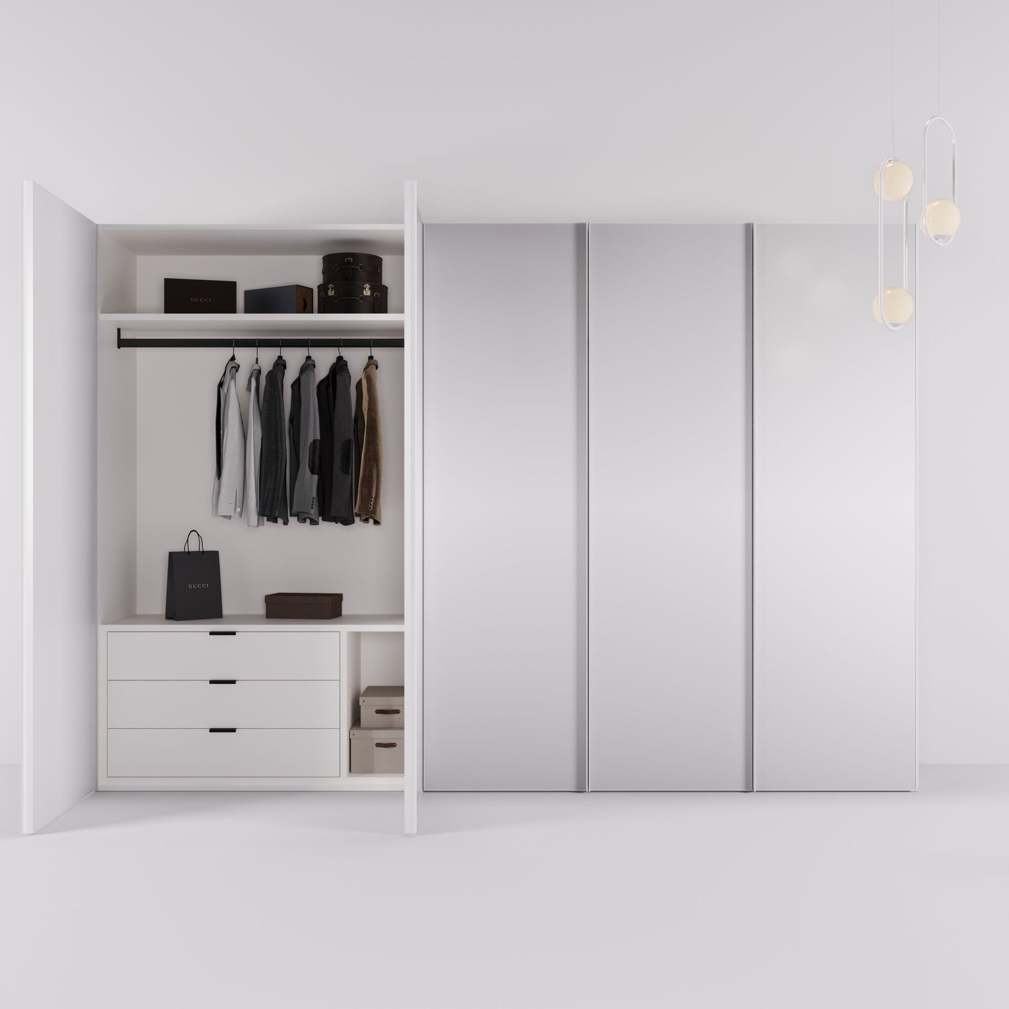 Kledingkast Levante in wit met spiegelglas | 303 cm breed - Matteo studio B.V.