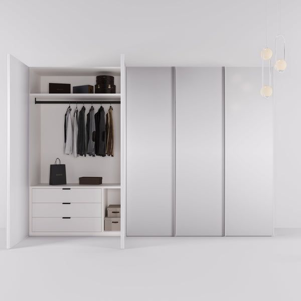 Kledingkast Levante in wit met spiegelglas | 303 cm breed - Matteo studio B.V.