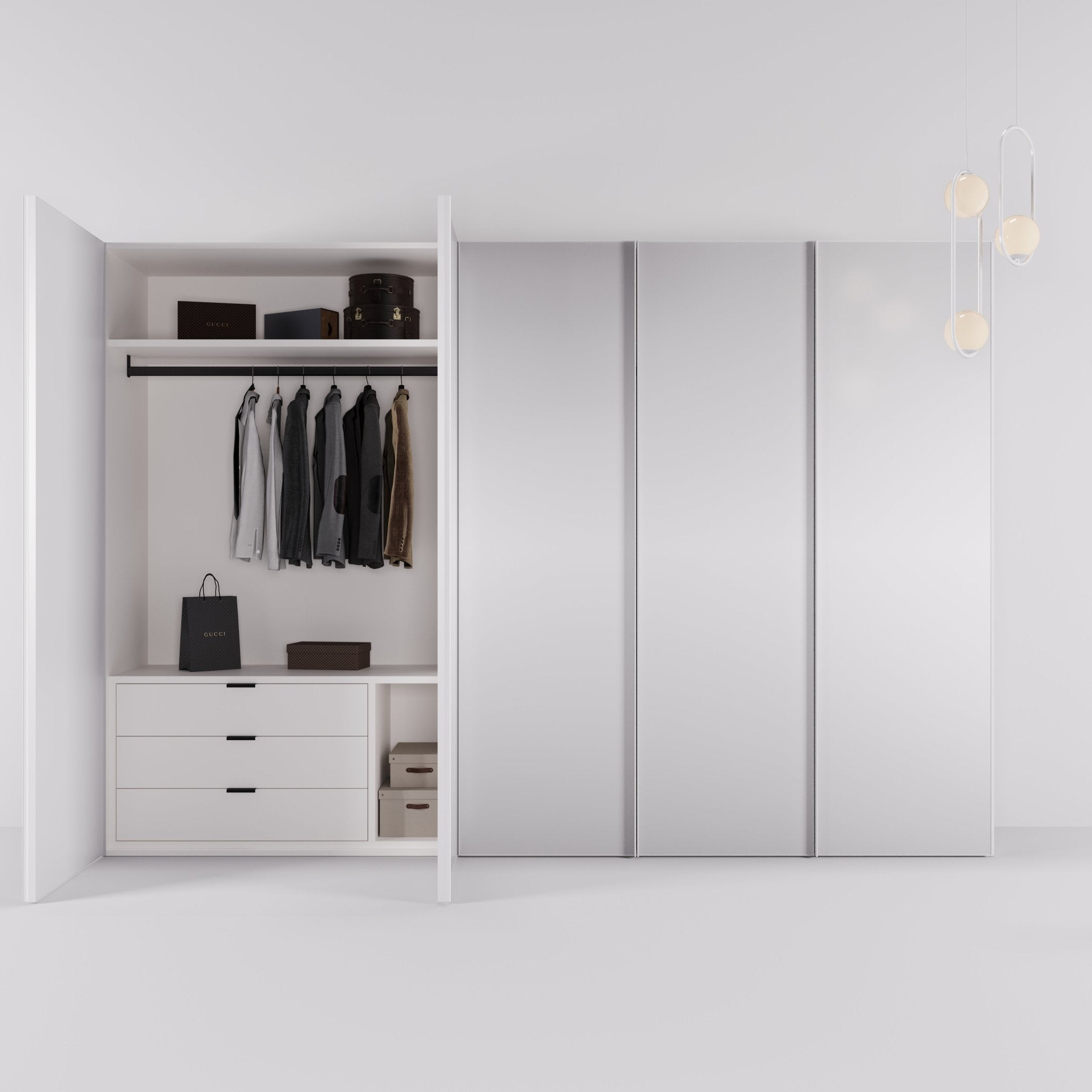 Kledingkast Levante in wit met spiegelglas | 303 cm breed - Matteo studio B.V.