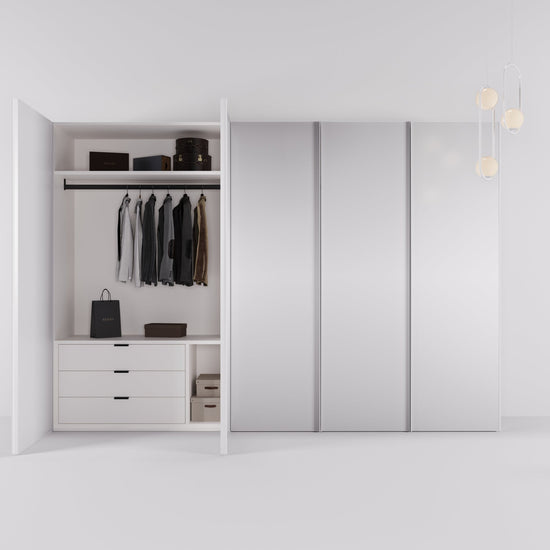 Kledingkast Levante in wit met spiegelglas | 303 cm breed - Matteo studio B.V.