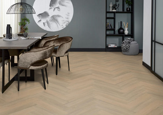 YUP Sutton herringbone plak PVC warm beige - Matteo studio B.V.