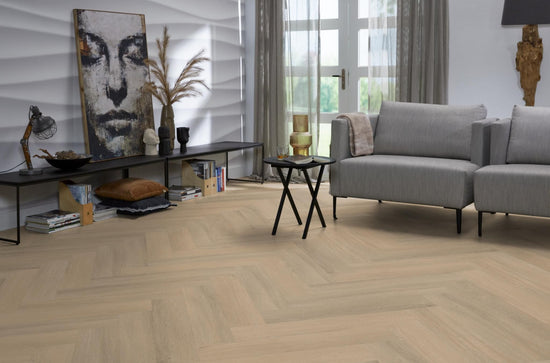 YUP Sutton herringbone plak PVC warm beige - Matteo studio B.V.